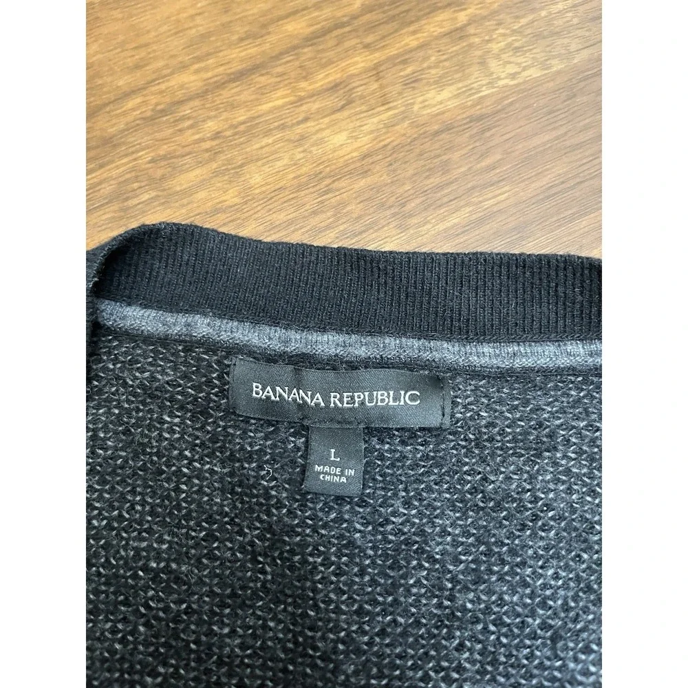 Banana Republic L Men's Yarn Wool Alpaca Black Gray Knit Cardigan Sweater